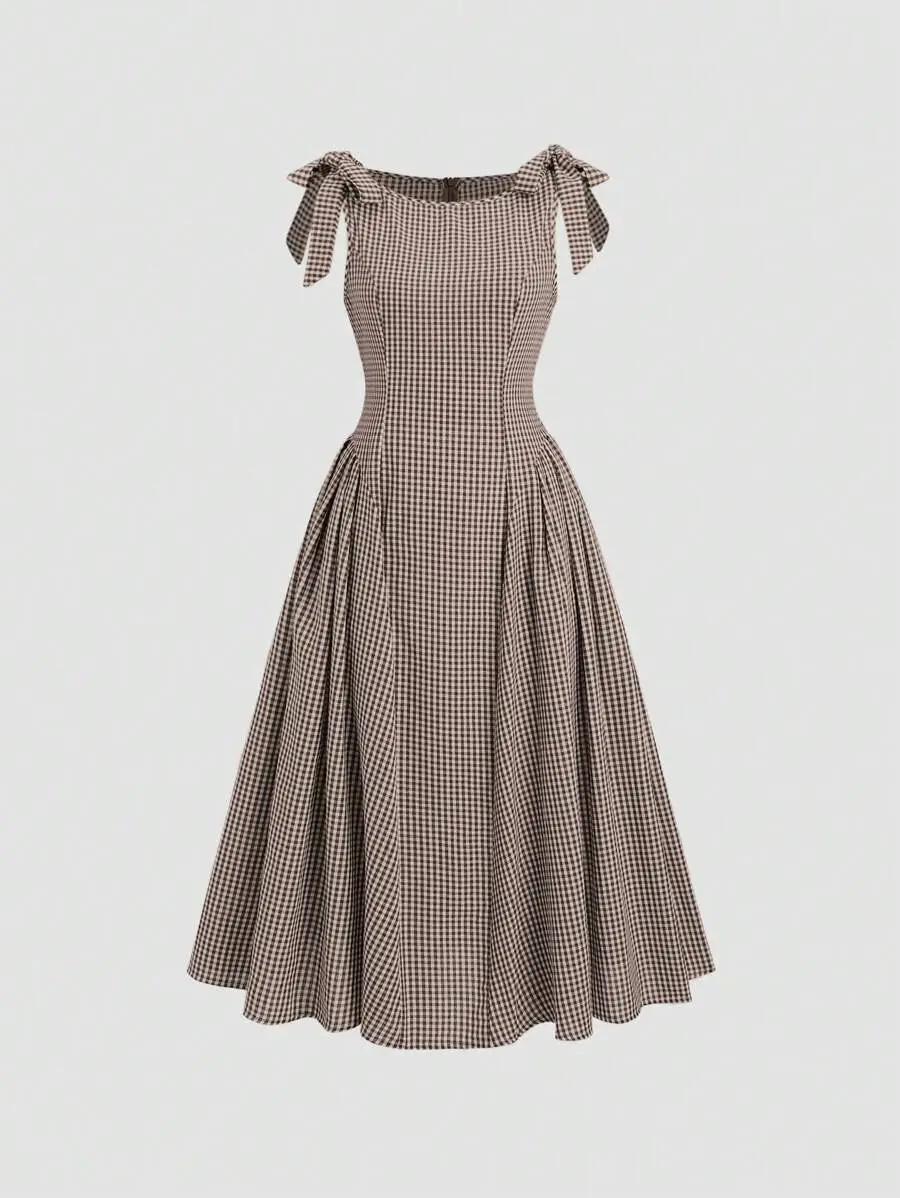 Sweetra Casual Plaid Cinched Waist Ruched Fitted Dress