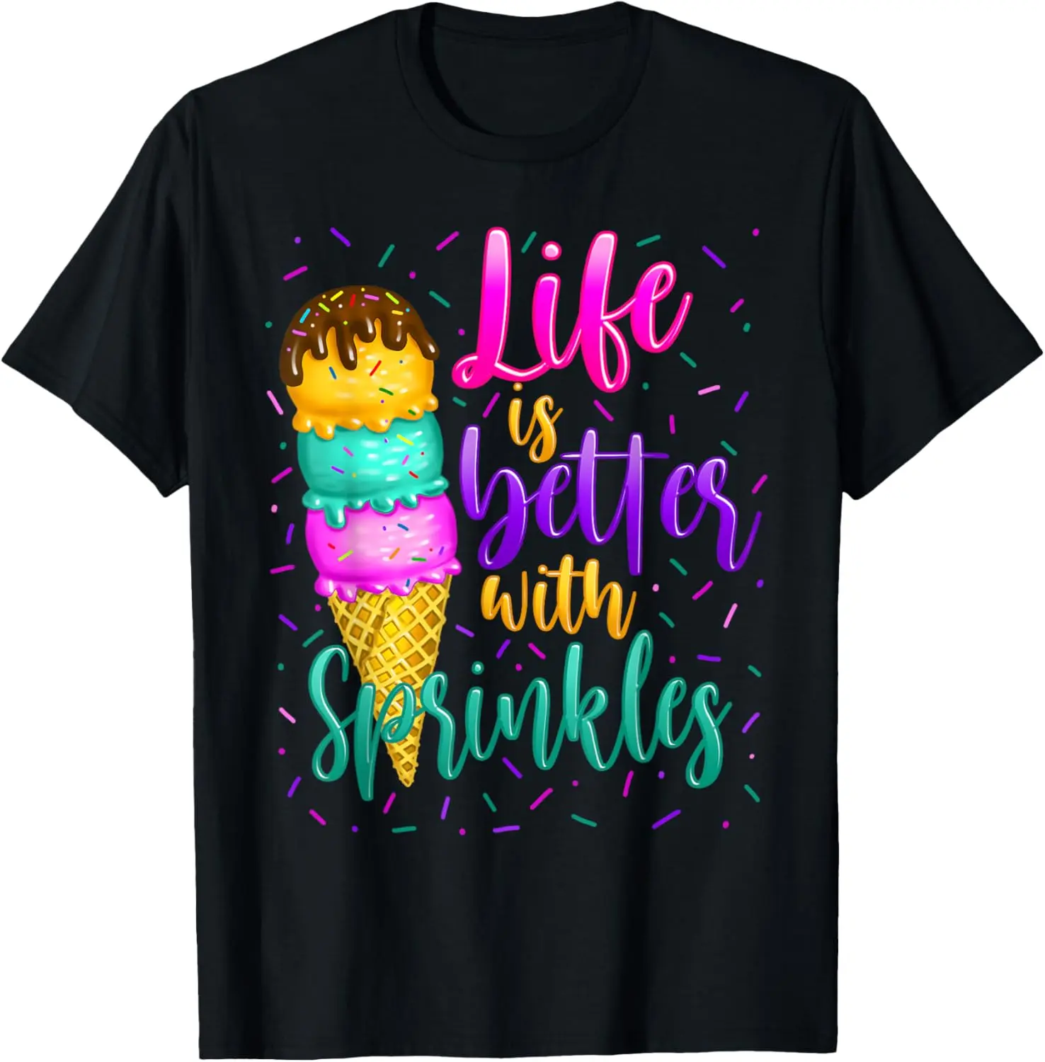 100%cotton Cute Sweet Ice Cream lover Sprinkle Life Love T-Shirt