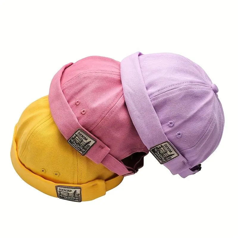 Unisex 4-Piece Solid Cotton Retro Docker Hat Set - Adjustable, Reversible, Foldable Brimless Sailor Cap (56-58cm), Floral Versatile Headwear for Daily Casual Wear, Brimless Hats, Versatile Beret
