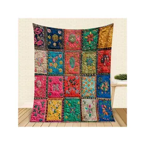 Exquisite Colorful Floral Patchwork Embroidered Tapestry - Bohemian Quilted Wall Hanging for Chic Home Decoration