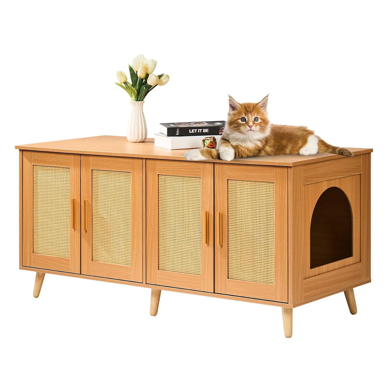 【SummerFinds】VEVOR Wooden Covered Enclosed Litter Box Enclosure with Magnetic Suction Door, Hidden Furniture for 2 Cats, Fits Living Rooms, 47.2x19.7x21.7in, 68kg Capacity, Aluminum Alloy Accents