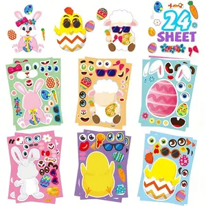 Easter Themed Sticker, 24pcs/set Cute Cartoon Rabbit & Egg & Basket Pattern Sticker, DIY Decorative Sticker, DIY Sticker Paper for Scrapbooking & Journal Making