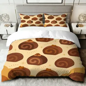 3PCS Duvet Cover Set, 1 Duvet+2 Pillowcases (Without filler), Cinnamon Roll Sweet Cozy Delicious theme, Christmas bedding set, Soft Texture Comfortable Suitable for decoration Bedroom, Guest Room, Hotel, Lounge.