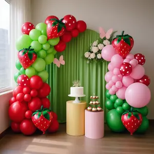 128pcs Strawberry Balloon Arch Garland Kit, Red and Pink Balloons With Strawberry Foil Balloons for Sweet One Berry First Birthday Wedding Strawberry Party Decorations