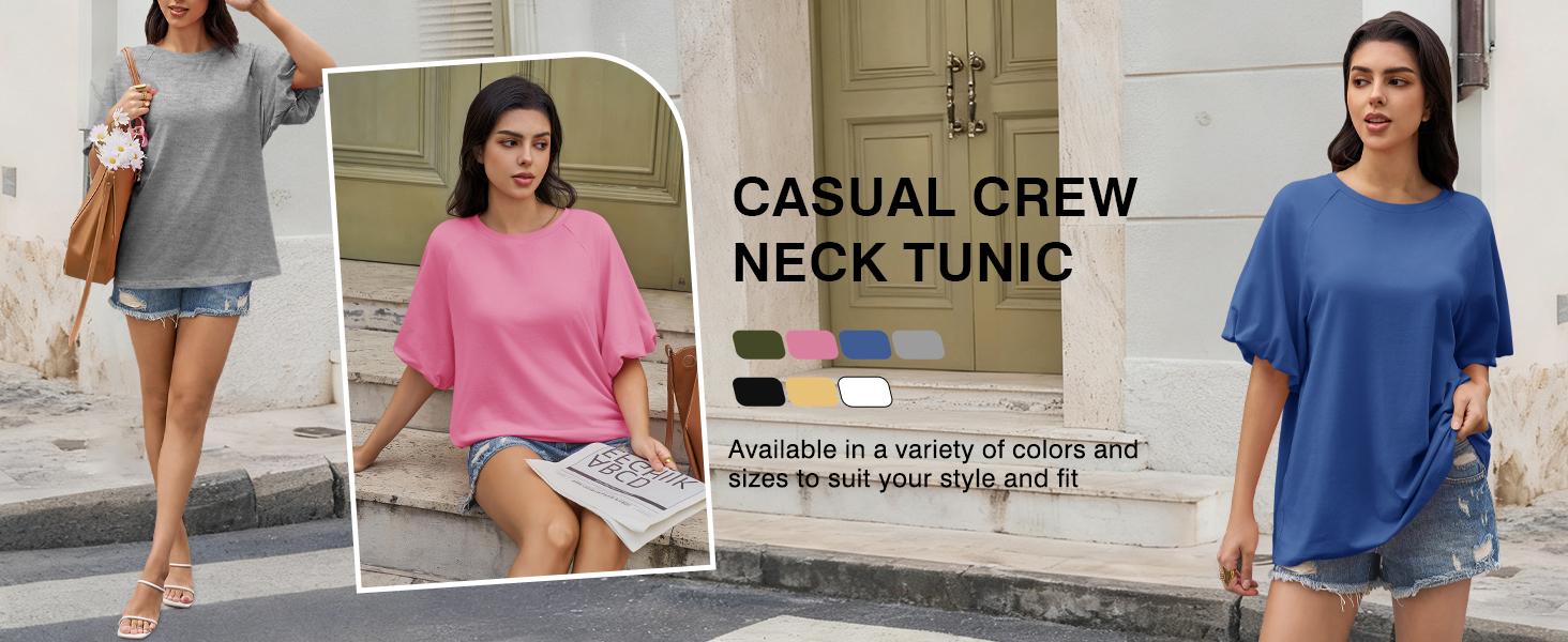 Tankaneo Womens Oversized Puff Short Sleeve T Shirt Summer Casual Crew Neck Tunic Tops Loose Fit Basic Tees