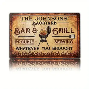 2D Flat Ornament Easter Gift Decorations Gift Seasonal Wall Vintage Rustic Personalized BBQ Backyard Bar Sign- Custom Name Text, Wall Art for Man Cave, Garage, Garden, and Home Decor, Fueled by Pride Design with Grill Maste