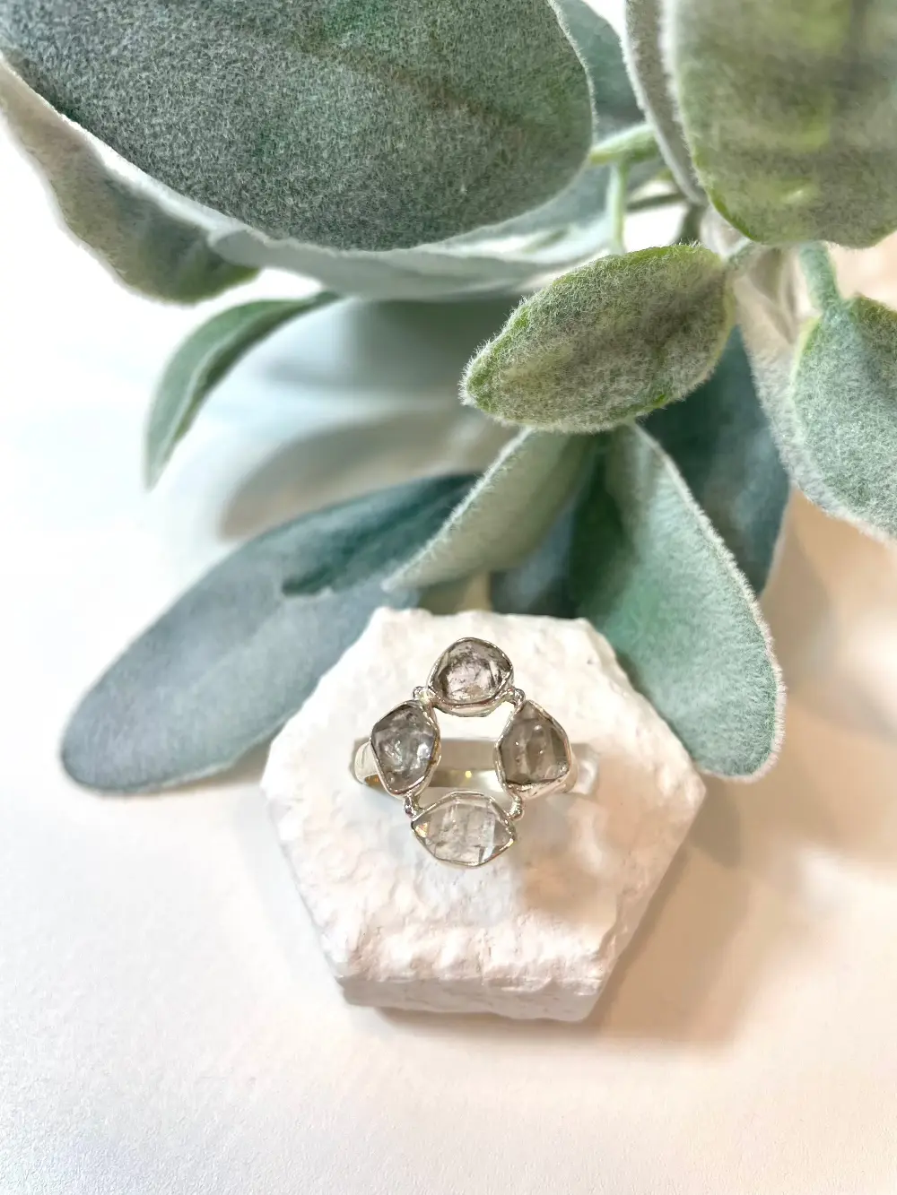 78 White Herkimer Diamond Ring Sz 8