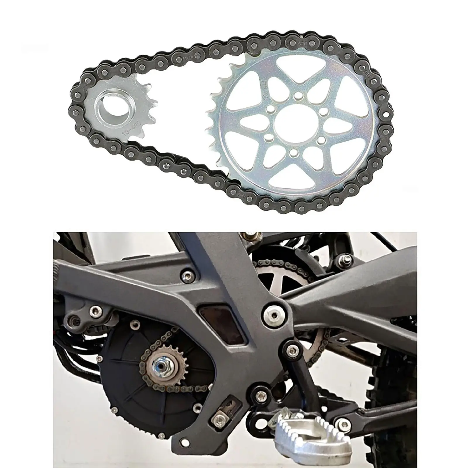 Mountain Ebike 420 Chain Drive Sprocket Chain Combo for Surron Light Bee X/S, Segway X160/X260, 13T Front 30T Rear Gear Chain Set, Chain Sprocket Conversion Kit for Dirt Bike, E Bikes Accessories, Mountain E Bike, Fixie Bikes, Bicycle Parts, MTB Frame