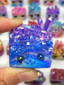 1pc Random Amazing Titanium Aura Crystal Cluster Figurine, Natural Stone Decor, Lovely Ornaments, Creative Home Office Desktop Decoration, Perfect Gift.