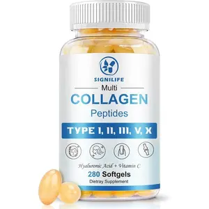Multi Collagen Peptides Softgels – Types I, II, III, V & X – Hydrolyzed Collagen with Hyaluronic Acid, Biotin & Vitamin C – Supports Skin, Hair & Nails – Non-GMO – 280 Softgels