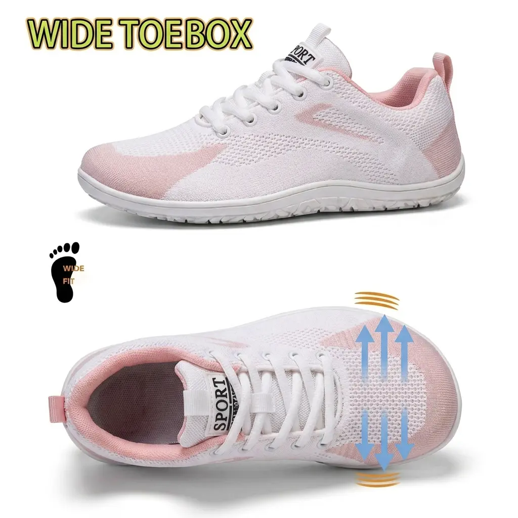 Wide Fit Women's Ultra Breathable Hollow Woven Mesh Casual Sneakers, Spacious Wide Toe Box Flexible Zero Drop Flat Sole Sport Shoes, Lightweight Non Slip Gym Walking Trainers for All Day Outdoor & Street Outfits