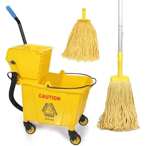 35-Qt Side Press Wringer Combo Commercial Floor Cleaning Rectangular Mop Bucket  Wheels, Yellow,Add  Commercial Mop and  Mop  Replacement