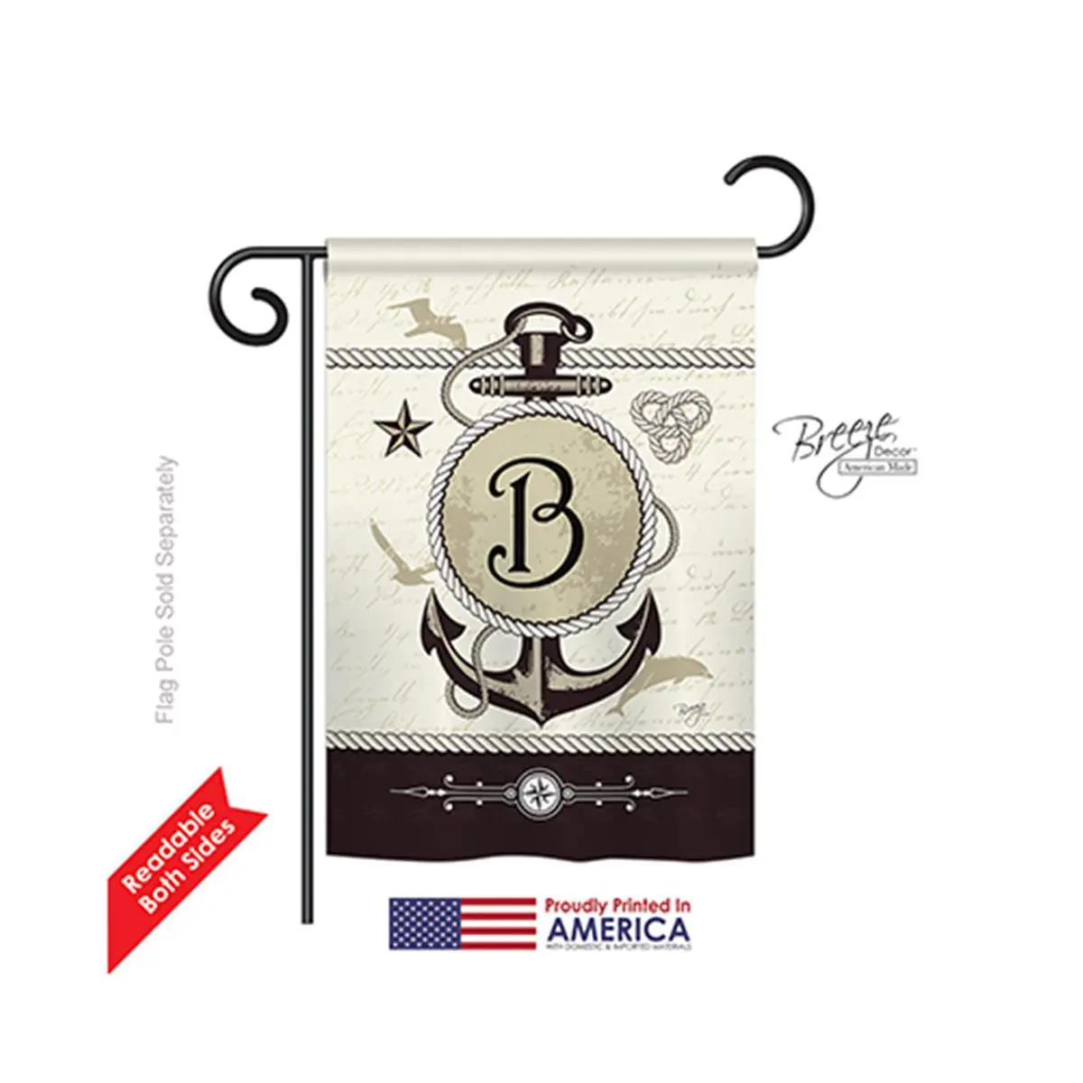 Breeze Decor 80184 Nautical B Monogram 2-Sided Impression Garden Flag - 13 x 18.5 in.