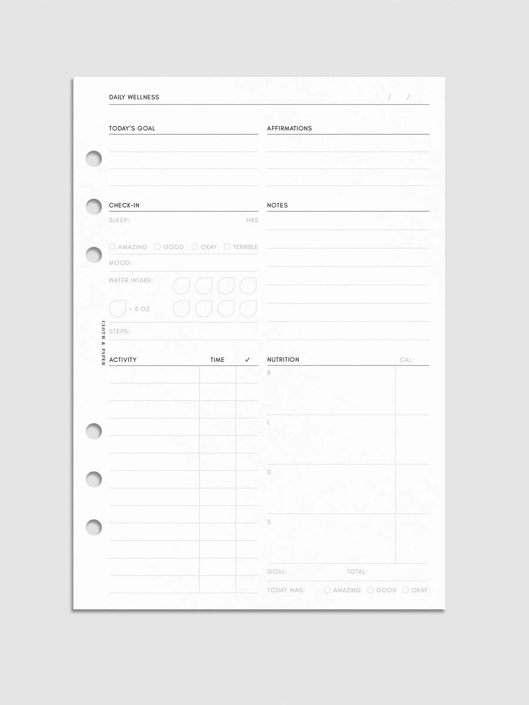 Cloth & Paper Daily Wellness Planner Inserts for 3 Months of Planning - 102 Pages with Graph Note-Taking & Customizable Wellness Log Features