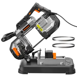 DOVAMAN Portable Bandsaw, 10A 5 Inch Cutting Capacity Handheld Corded Band Saw, 6-Speed 0°- 45° Adjustable Angle Band Saws, For Woodworking For Cutting Metal, Includes 2 Saw Blades