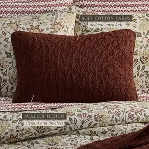 Jeremiah Brent Home 20"x12" Cotton Knitted Pointelle Lumbar Accent Pillow Raisin