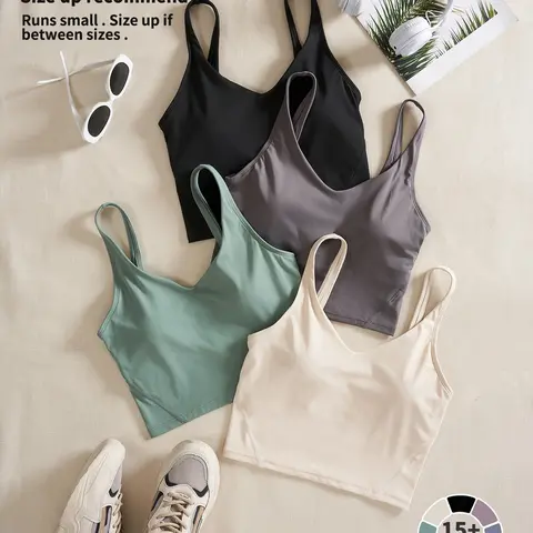 Women's Solid Sports Bra Pack, Quick-Drying Breathable Comfortable Crop Cami Top for Yoga Gym Workout Running, Ladies Sportswear for Indoor and Outdoor Wear, Women Workout Clothes, Workout Bras, Sporty Bra, Summer Athletic Wear, Exercise Bra