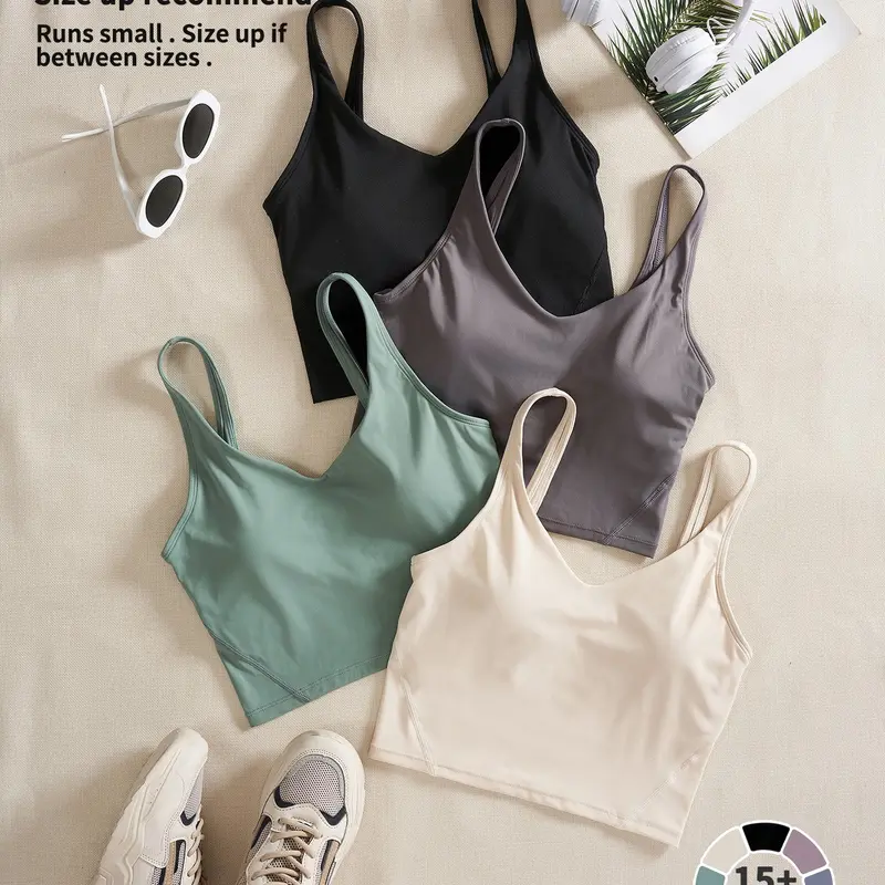 Women's Solid Sports Bra Pack, Quick-Drying Breathable Comfortable Crop Cami Top for Yoga Gym Workout Running, Ladies Sportswear for Indoor and Outdoor Wear, Women Workout Clothes, Workout Bras, Sporty Bra, Summer Athletic Wear, Exercise Bra