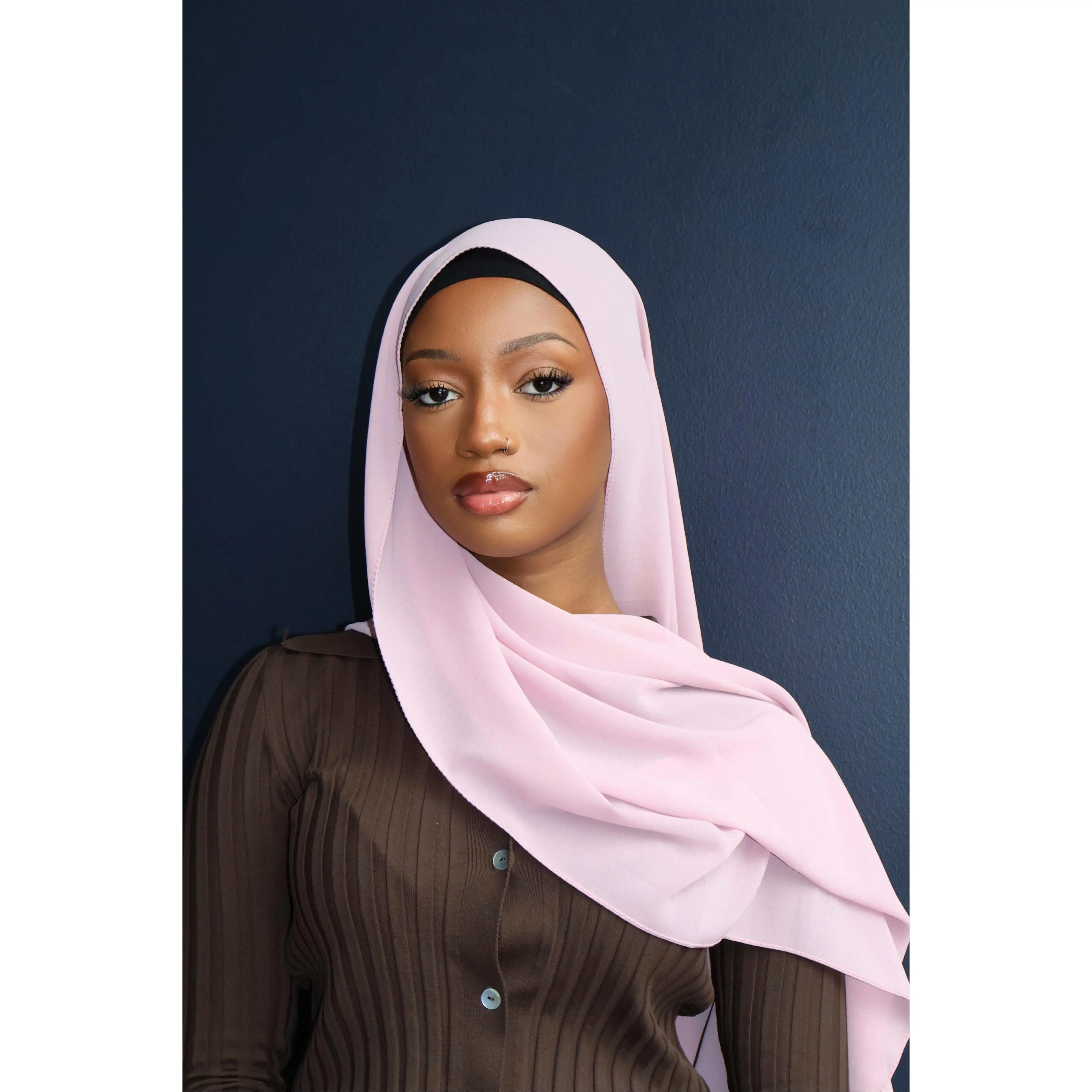 Women's Formal Solid Color Hijab - Large Lightweight & Breathable Year-Round Wrap for Muslim Women, Non-Slip Finish, Chiffon