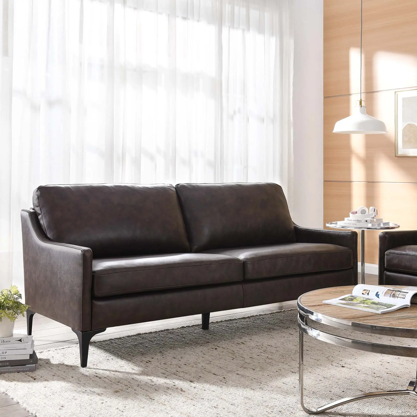 Modway Corland Leather Sofa in Brown Modway Corland Leather Sofa in Brown