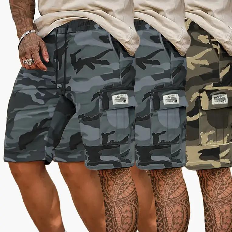 Camouflage Twill Pocket Shorts Three-Piece Set Men's Casual Khaki Green Black Trousers Suitable For Daily Wear Outfit Menswear mens shorts shorts for summer essential shorts bop shorts Breathable Drawstring Shorts streetwear sport