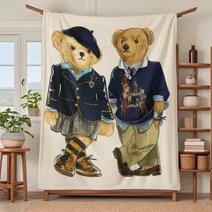 Cute Bear Blanket, Soft Knitted Fabric, Multi-Size Warm Blanket, Home Decor, Comfortable Fashion Design, All Seasons Use, Holiday Gift
