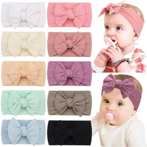 10 Colors Super Stretchy Soft Knot Baby Girl Headbands with Hair Bows Nylon Head Wrap For Newborn Baby Girls Infants Toddlers Kids