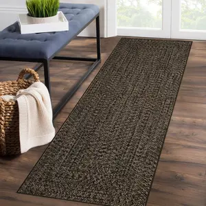 GARVEE Washable Runner Rug 2x10 Hallway Runners Printed Braided Distressed Runner Rug Solid Printed Weaving Entryway Carpet for Kitchen Living Room Home Office, Brown/ 2'×10'