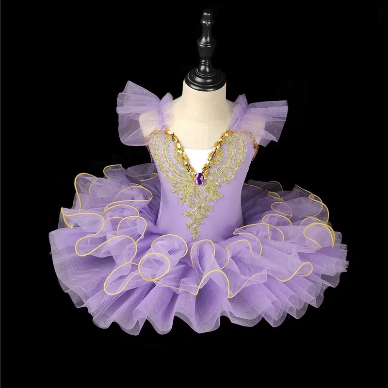Girls' Off-Shoulder Short Sleeve Polyester Blend Ballet Tutu Dress for 18-24m,5-6y,7-8y,12-13y Dance Practice & Recital