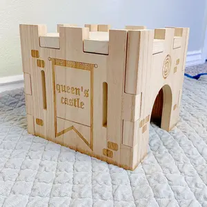 Guinea Pig Wooden Castle Hidey - Chew-Safe Wooden Castle for Guinea Pigs with Personalization Options and Engraved Portrait- GuineaDad