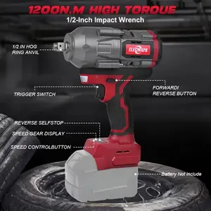 Compatible with 18V battery 1200N super torque industrial grade impact wrench, suitable for heavy machinery/car maintenance, essential for home maintenance, the first choice for holiday gifts, easy to complete loading and unloading tasks, men's Christmas
