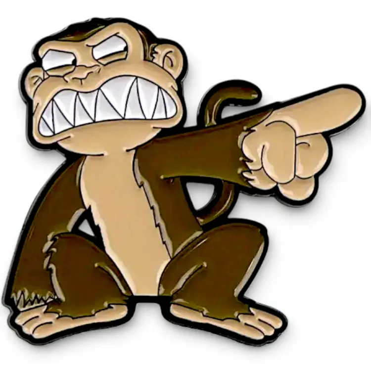 Funky Angry Pointing Monkey Enamel Pin - Meme Theme Cartoon Animal Brooch, Lightweight Unisex Metal Backing Accessory, Collectibles, Funny Novelty Collectors’ Statement Piece, Gifts for Friends with a Sense of Humor (Jackets, Backpacks)