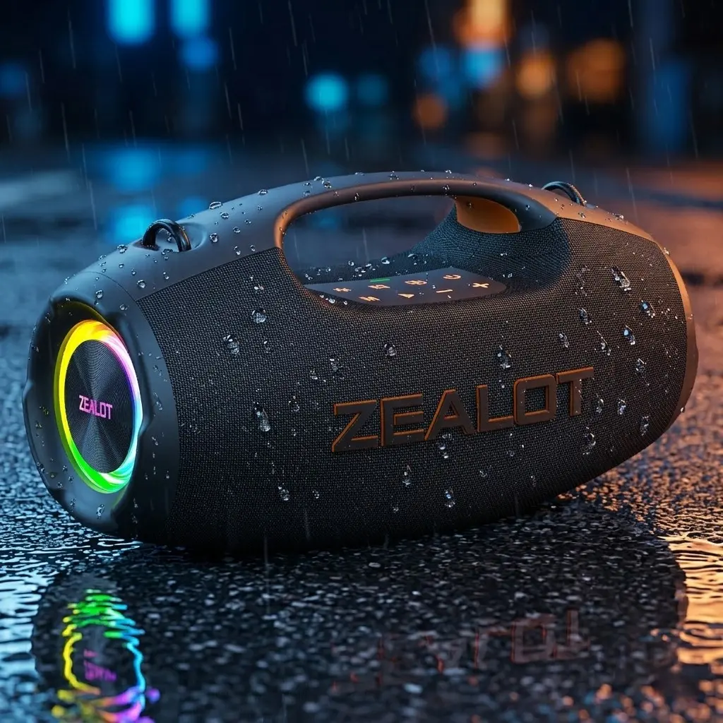 ZEALOT IPX6 Waterproof Portable Bluetooth Speaker, Outdoor Portable Audio, 60W HD Stereo Deep Bass Wireless Subwoofer, RGB Lights, 8000mAh 10H Playtime, Bluetooth 5.4, Handle & Strap for Outdoor Party Camping Gym Beach Pool Home Gift Speaker