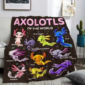 Cute Axolotl Pattern Flannel Blanket, Soft Casual Warm Blanket, Multi-purpose Office Blanket Outdoor Camping Car Travel Blanket, Perfect Gift for Boys Girls