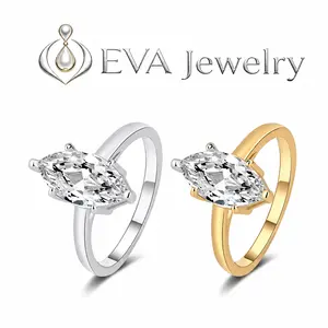 [EVA Jewelry] Marquise Cut 925 Sterling Silver Synthetic Moissanite Ring