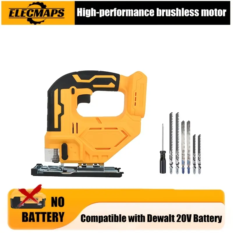 ELECMAPS Battery Powered Cordless Jigsaw, Dewalt 20V Compatible (Battery Not Included), 0°-45° Bevel Cut, 3 Adjustable Modes (Straight/Arc/Bevel), LED Work Light, Power Tool for Work Tasks, Ideal Gift for Men