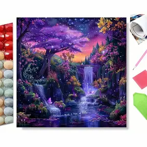 Enchanted Purple Tree Waterfall Forest Diamond Painting Kit - 5D Full Drill Rhinestone Embroidery, Magical Fantasy Nature Art, DIY Dreamy Wall Decor, Whimsical Fairy Garden Gift