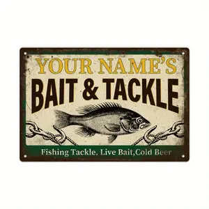 [Custom Fishing Sign] Personalized Fishing Sign | Custom Name, Retro Vintage Wall Decor For Outdoors, Gift For Fisherman, 12x8 Inches Aluminum Metal, Home Room Decor - 1pc