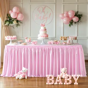 Satin Table Skirt for Rectangle Tables Wrinkle-Free Pleated Ruffle Desk Skirting with Shiny Finish for Wedding Birthday & Party Decor