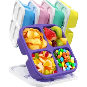 5 Pcs Bento Snack Containers Reusable 4 Compartment Divided Food Storage Containers Non-BPA Free Divided Lunchable Container for School Work and Travel 5 Color