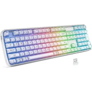 Backlit Keyboard White  - Full-Size   Rechargeable Transparent Keycap Portable Keyboards Compatible with Windows, Laptop, PC, Desktop