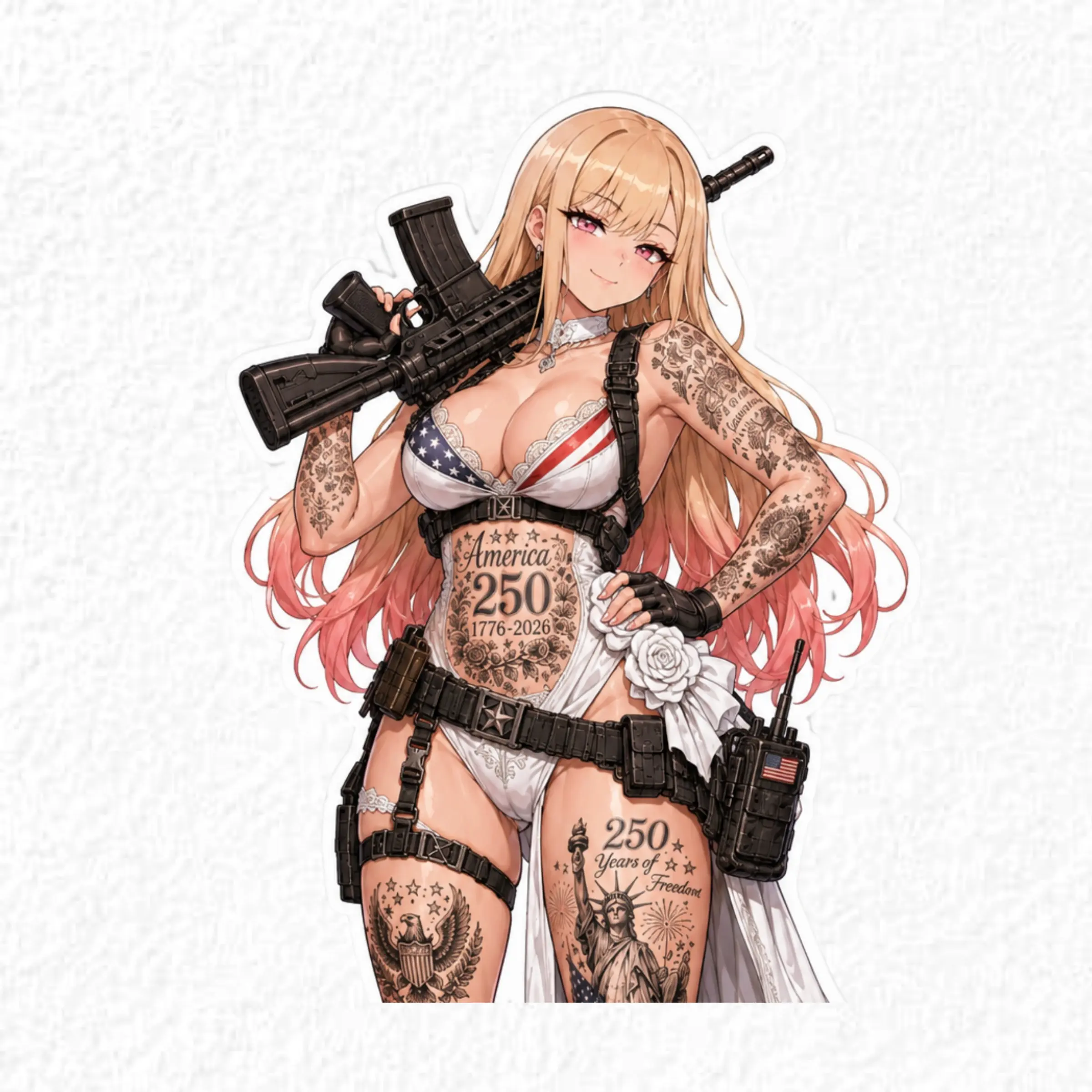Patriotic Tactical Marin Sticker, 250 Years Freedom America Decal, USA Flag Anime Vinyl Sticker