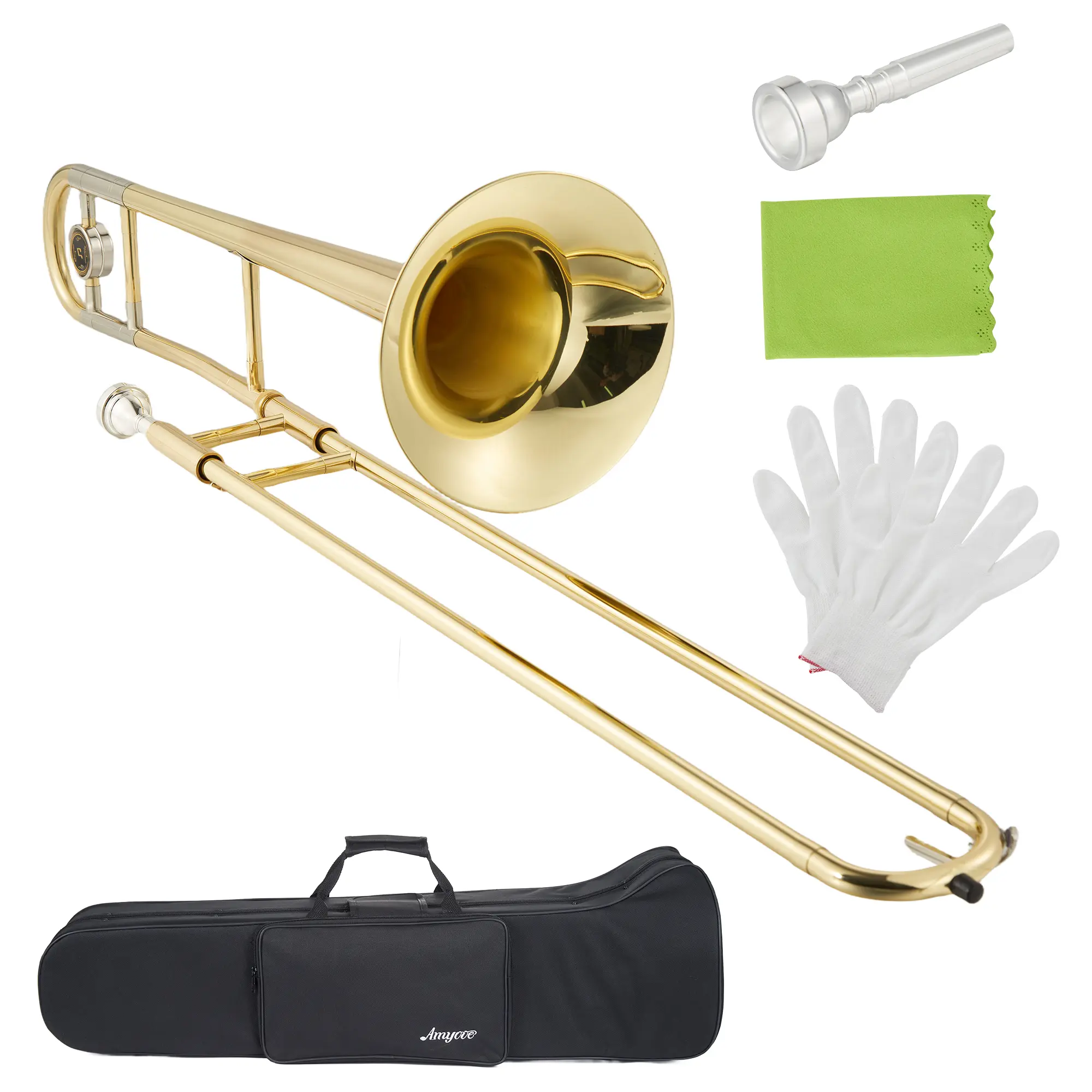 Beginner-Level Alto Trombone, Nickel-Plated Brass Wind Instrument with Lightweight Body, Durable Construction, Accurate Tone, Ideal for School Band Practice & Performance, Gold Lacquer, Effortless Playability