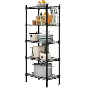 Small Shelf 5 Wier Metal Storage Rack Shelving Unit Organizer for Kitchen Laundry Garage Bathroom Pantry Closet OfficeBlack Friday
