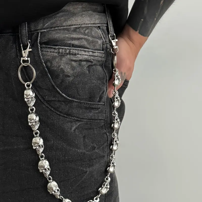 Fashion Punk Skull Waist Chain Accessory, Heavy Metal Body Chain for Pants Decoration, Men's Jewelry for Music Festivals and Parties, Body Jewellery