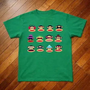 Funny Monkey Green Multi Coloured Graphic Baby Tee – Y2K Vintage Cartoon Aesthetic Top