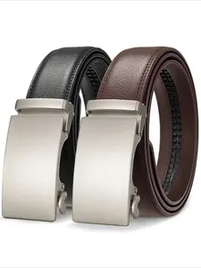 Men's PU Leather Belt, Durable Alloy Automatic Buckle Design, Fashionable Business Style, Perfect for Everyday Wear & Formal Occasions