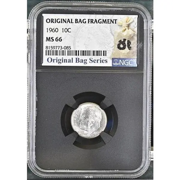 1960 ROOSEVELT DIME 10C NGC MS 66 ORIGINAL BAG FRAGMENT Certified Coin