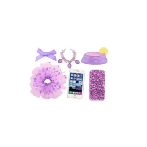 5 pc mini accessories for mini toy, Purple bow skirt collar food phone bundle set Compatible with mini toy Shorthair Cat Collie Husky Puppy Cocker Spaniel fox figure toy