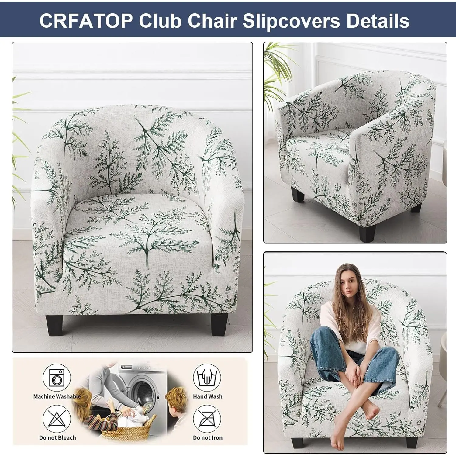 CRFATOP Soft Club Chair Slipcover Stretch Barrel Chair Covers Printed Tub Chair Slipcovers Round Couch Covers Spandex Armchair Sofa Cover Removable Furniture Protector for Living Room,C02 CRFATOP Soft Club Chair Slipcover Stretch Barrel Chair Covers Printed Tub Chair Slipcovers Round Couch Covers Spandex Armchair Sofa Cover Removable Furniture Protector for Living Room,C02